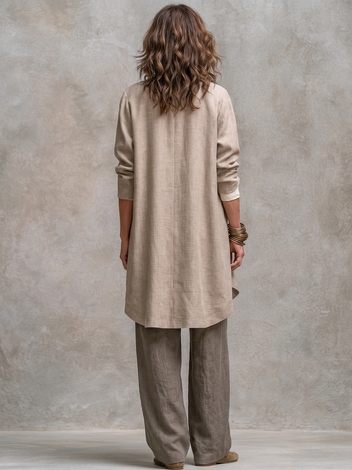 COSTANZA | Ensemble trois pièces beige et gris, casual superposé, avec pantalon palazzo élégant