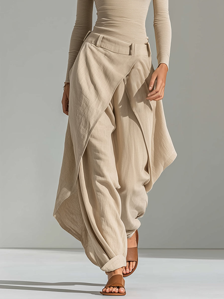 GIULIANA | Ensemble haut beige col bateau et pantalon large superposé