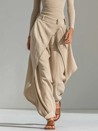 GIULIANA | Ensemble haut beige col bateau et pantalon large superposé