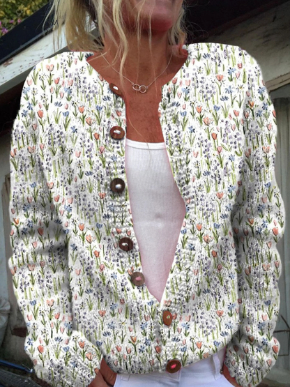 IVADELLE™ | Cardigan en maille florale vintage