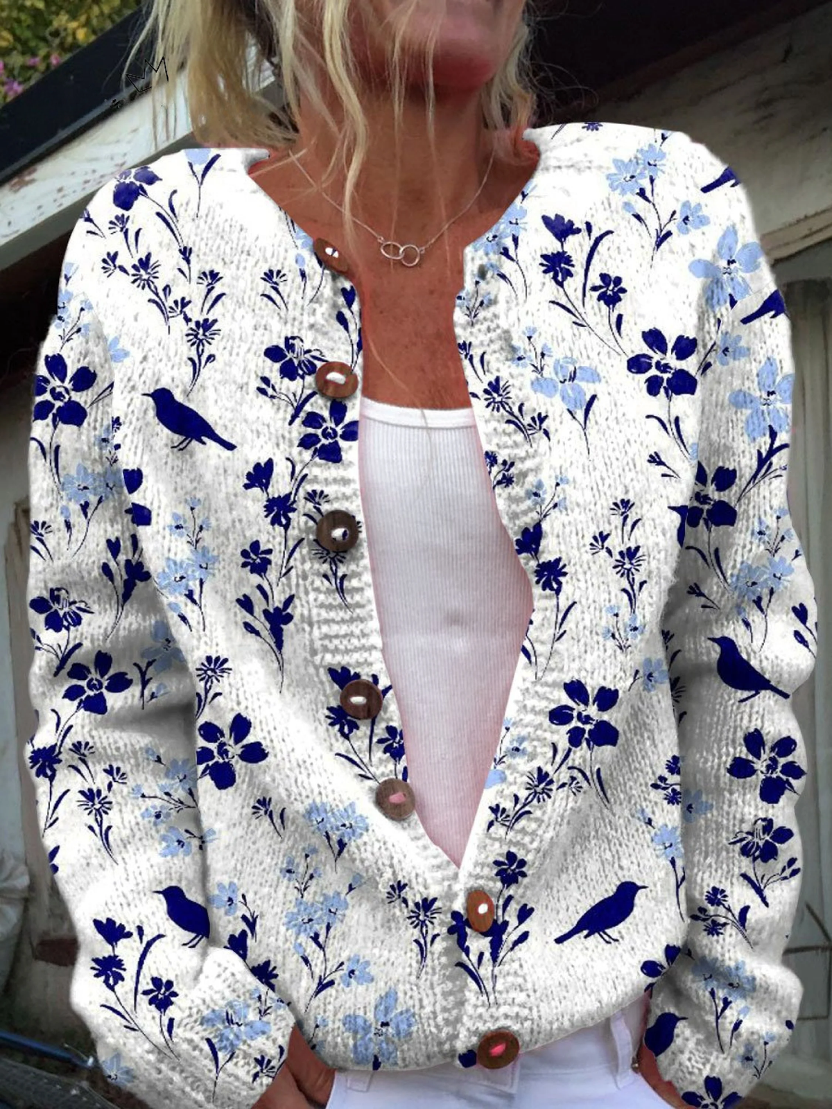 VYNORA™ | Cardigan vintage à imprimé oiseaux et boutons