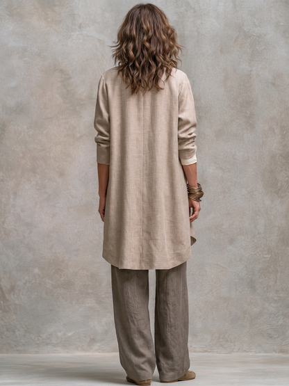 COSTANZA | Ensemble trois pièces beige et gris, casual superposé, avec pantalon palazzo élégant