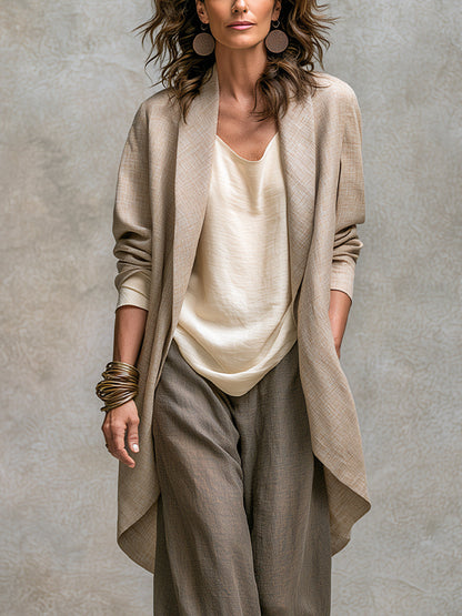 COSTANZA | Ensemble trois pièces beige et gris, casual superposé, avec pantalon palazzo élégant