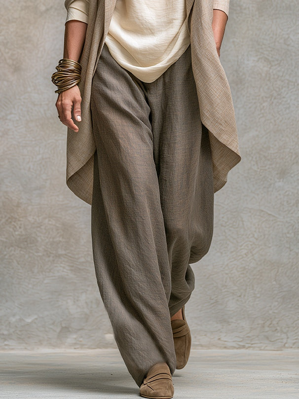 COSTANZA | Ensemble trois pièces beige et gris, casual superposé, avec pantalon palazzo élégant