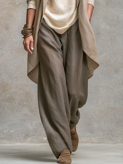 COSTANZA | Ensemble trois pièces beige et gris, casual superposé, avec pantalon palazzo élégant