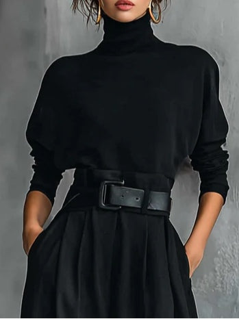 GINEVRA | Ensemble col haut noir et pantalon droit