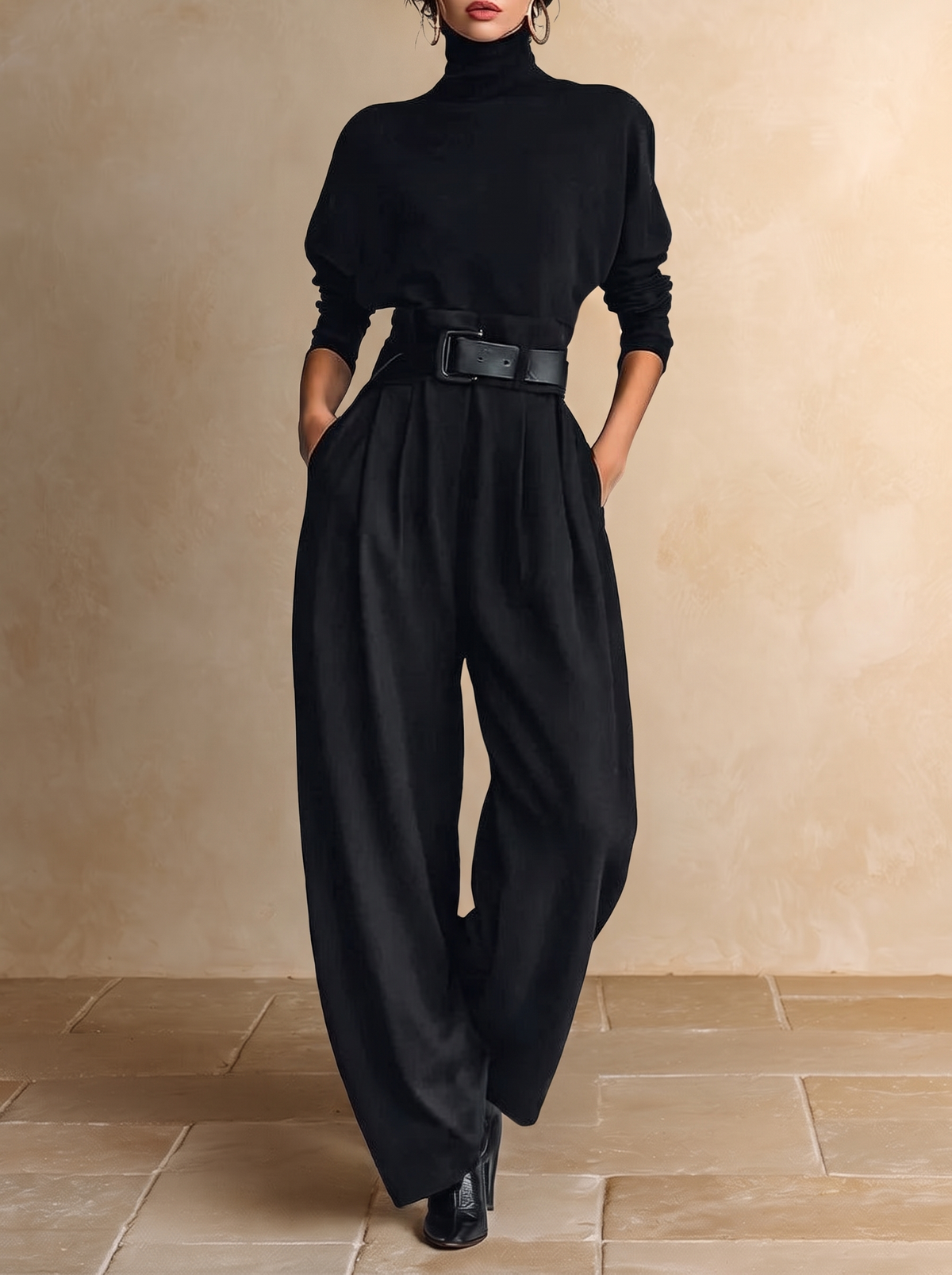 GINEVRA | Ensemble col haut noir et pantalon droit