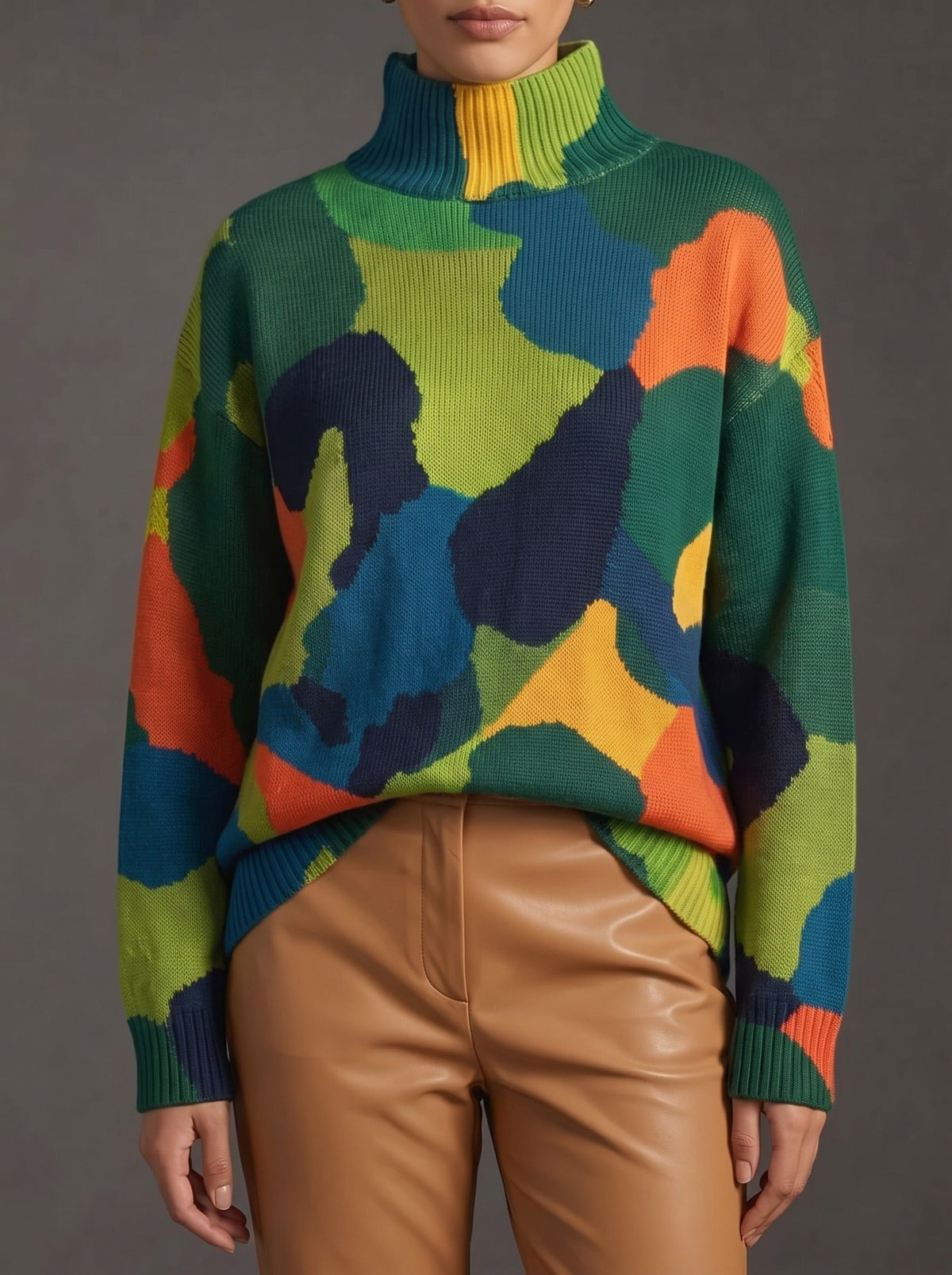 RENNICK - Pull à Col Roulé Blocs de Couleur Abstraits